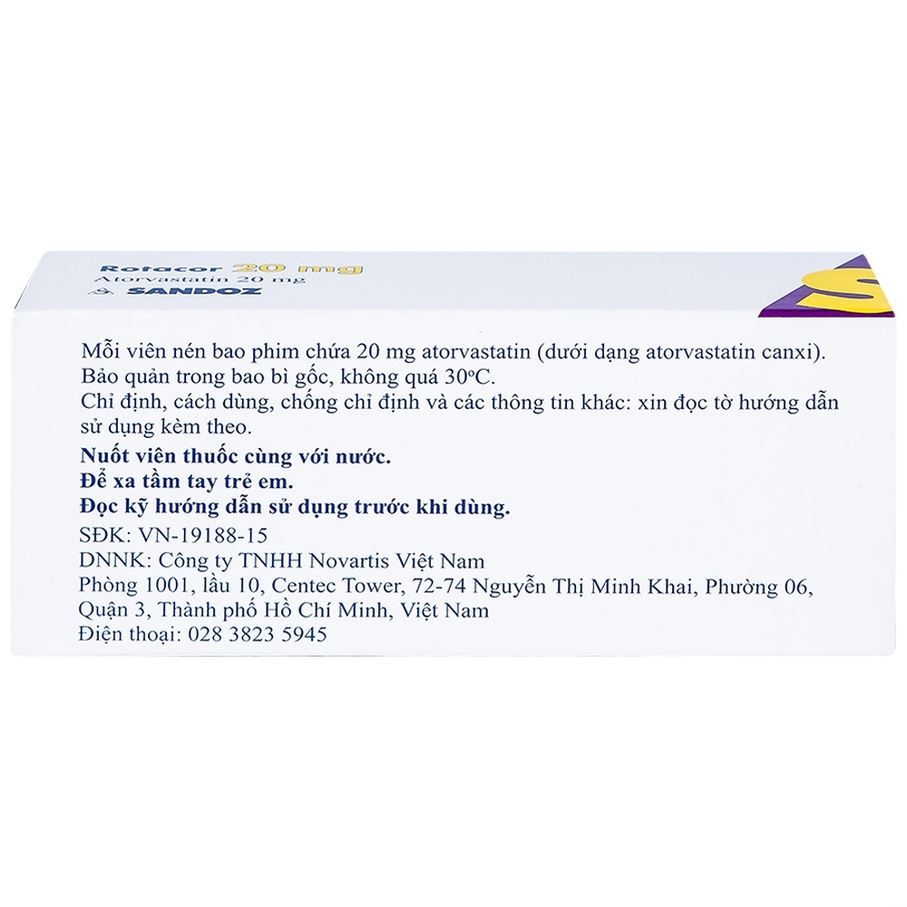 Hình ảnh Thuốc Rotacor 20mg Sandoz điều trị tăng cholesterol toàn phần (3 vỉ x 10 viên)