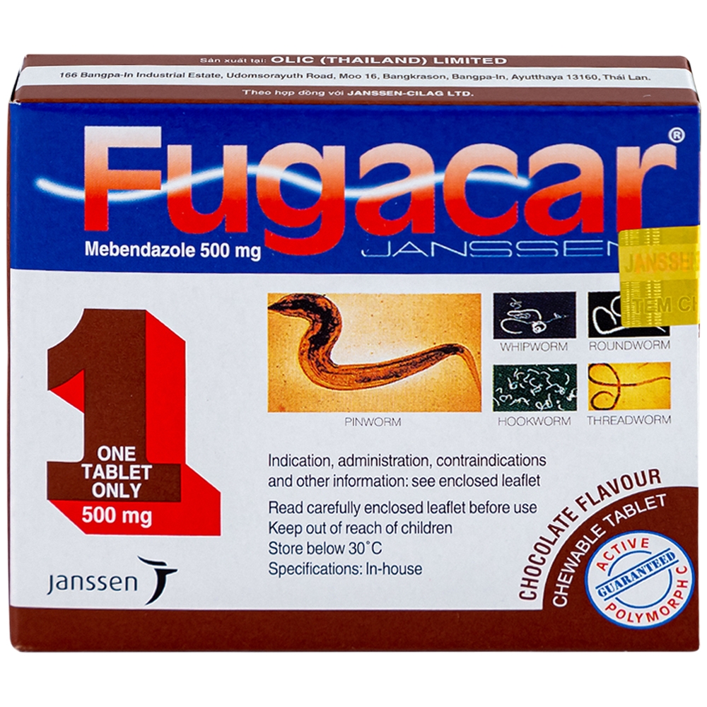 Hình ảnh Thuốc Fugacar Janssen hương socola điều trị nhiễm một hay nhiều loại giun đường ruột (1 viên)