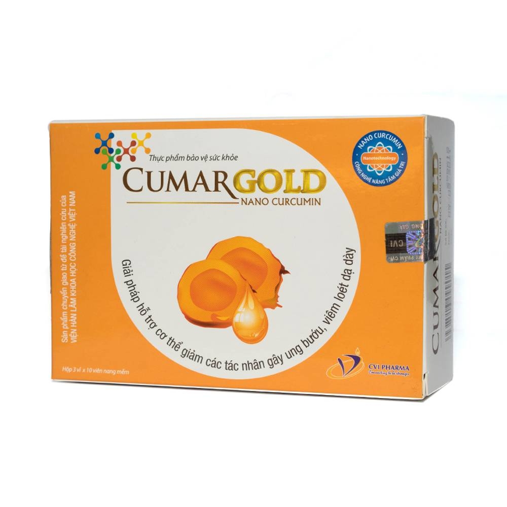 Hình ảnh Viên uống CumarGold Nano Curcumin CVI Pharma giảm tác nhân gây ung bướu, viêm loét dạ dày (3 vỉ x 10 viên)