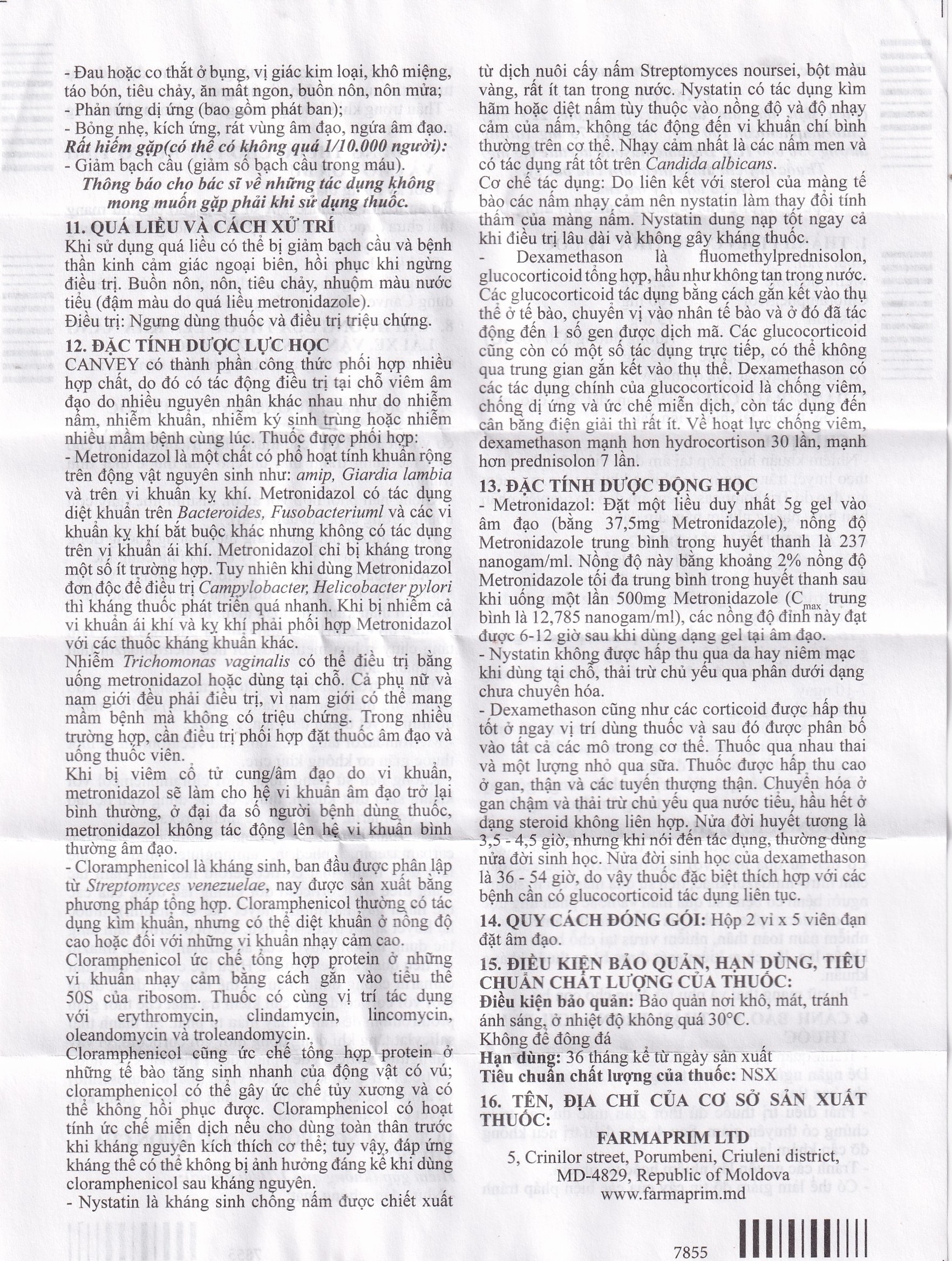 Hình ảnh Viên đặt âm đạo Canvey Farmaprim điều trị nhiễm khuẩn âm đạo (2 vỉ x 5 viên)