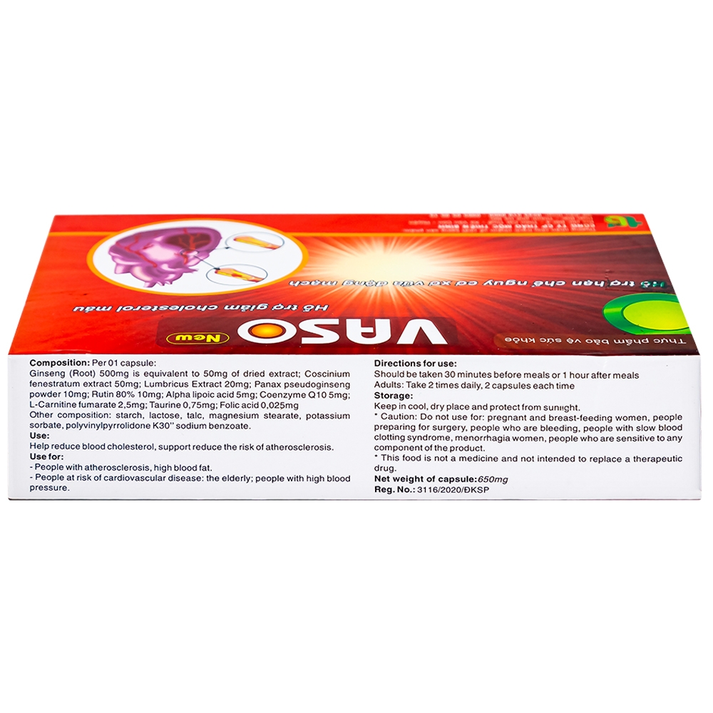 Hình ảnh Viên uống Vaso New Thiên Bình hỗ trợ giảm cholesterol máu (3 vỉ x 10 viên)