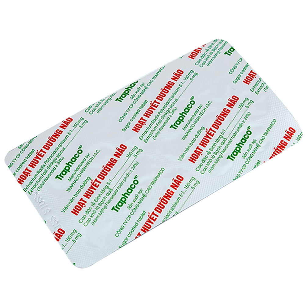 Hình ảnh Thuốc Hoạt Huyết Dưỡng Não bao đường Traphaco điều trị suy giảm trí nhớ, căng thẳng thần kinh (1 vỉ x 20 viên)