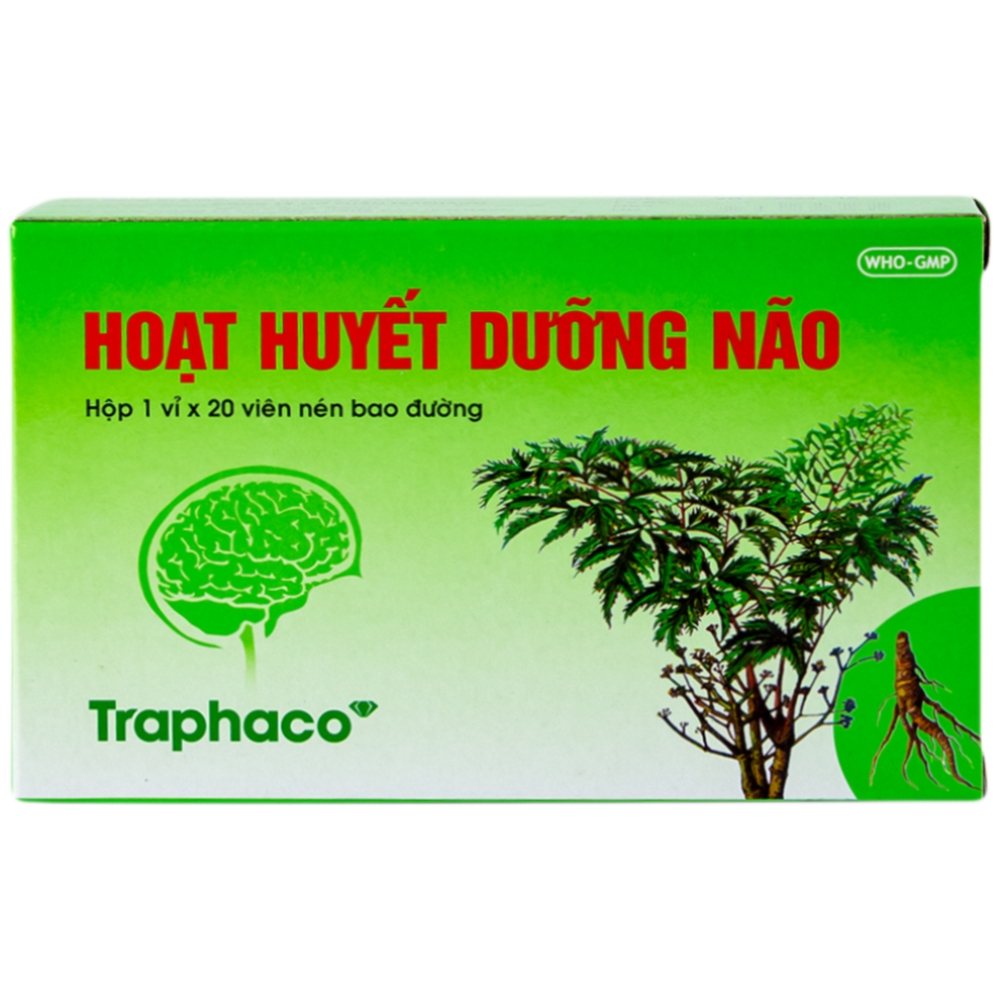 Hình ảnh Thuốc Hoạt Huyết Dưỡng Não bao đường Traphaco điều trị suy giảm trí nhớ, căng thẳng thần kinh (1 vỉ x 20 viên)