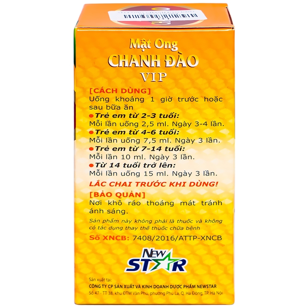 Hình ảnh Dung dịch Mật Ong Chanh Đào VIP New Star hỗ trợ bổ khí, giảm ho, đau họng (100ml)
