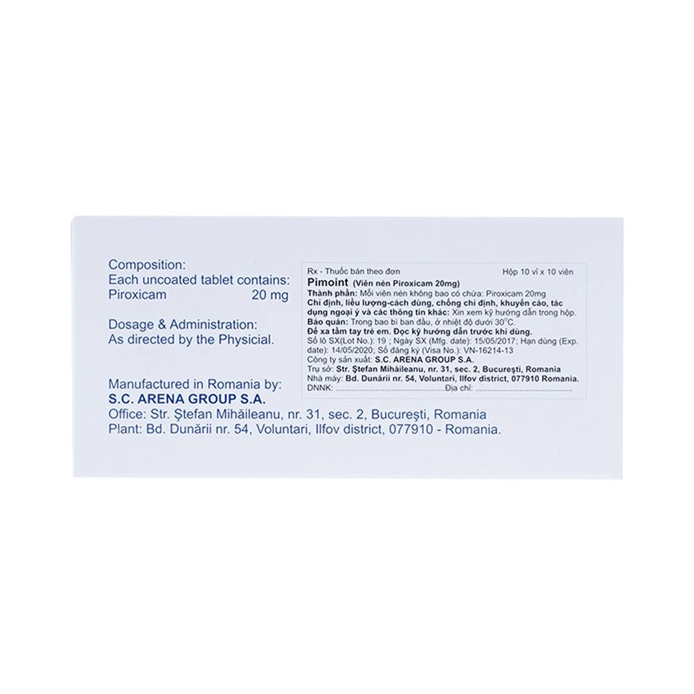 Hình ảnh Thuốc Pimoint 20mg Romania điều trị viêm khớp dạng thấp (10 vỉ x 10 viên)