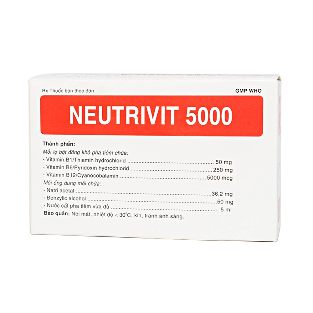 Hình ảnh Bột pha tiêm Neutrivit 5000 Bidiphar điều trị viêm thần kinh (4 cặp)