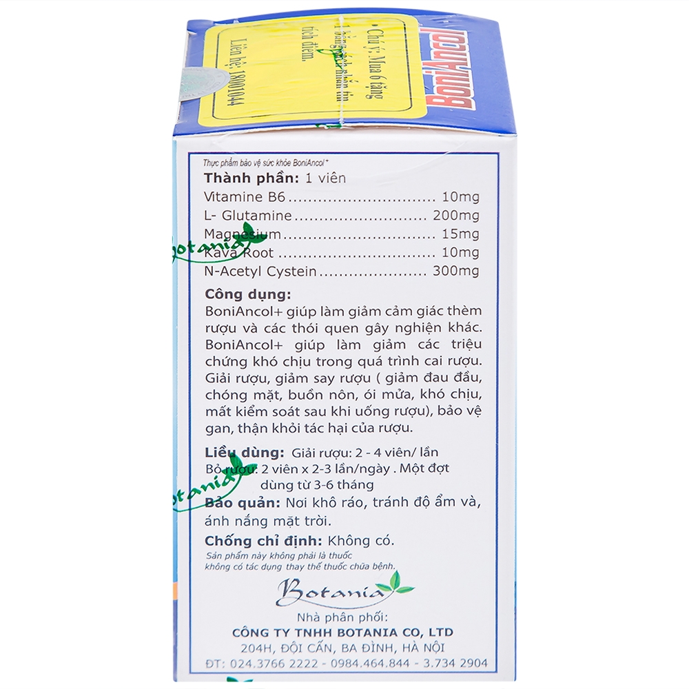 Hình ảnh Viên uống BoniAncol Botania giảm cảm giác thèm rượu và thói quen gây nghiện khác (60 viên)
