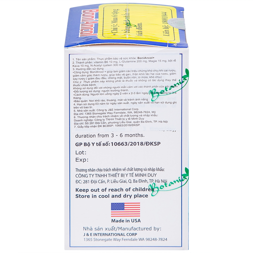 Hình ảnh Viên uống BoniAncol Botania giảm cảm giác thèm rượu và thói quen gây nghiện khác (60 viên)