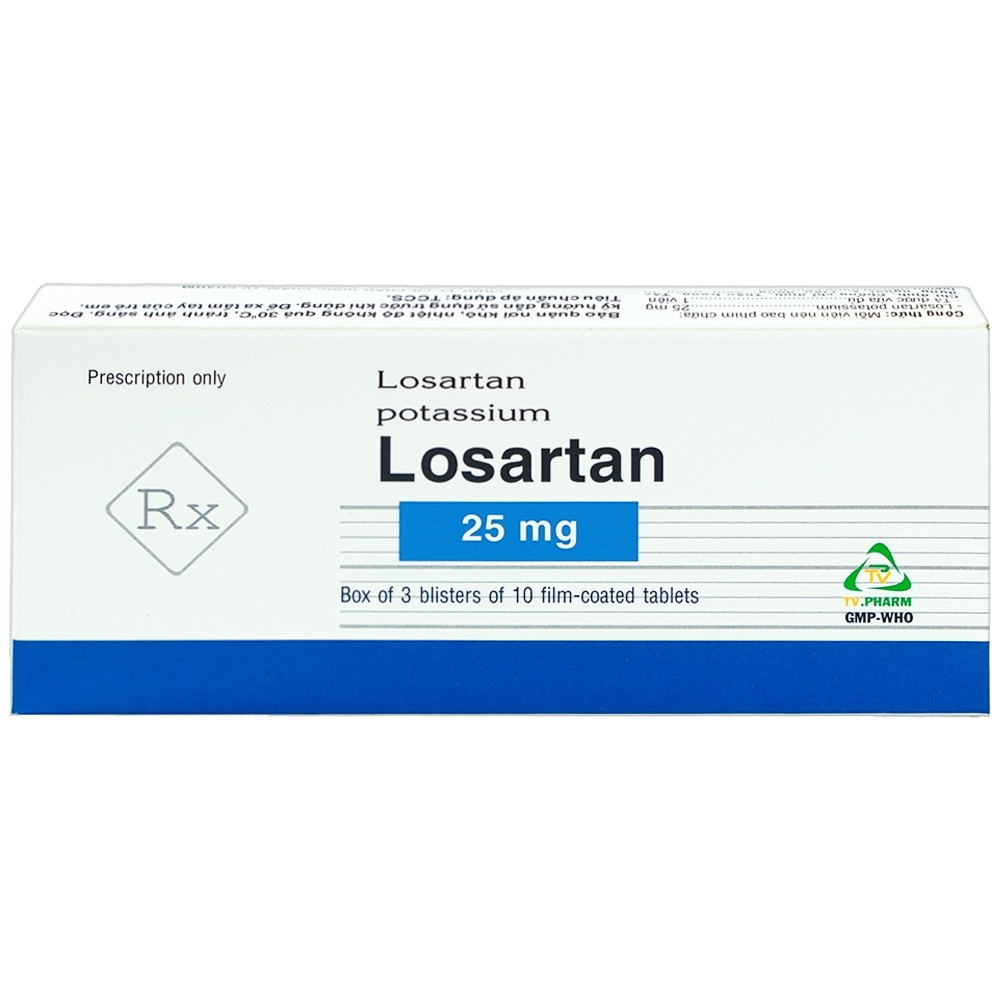Hình ảnh Viên nén Losartan 25mg TV.Pharm điều trị tăng huyết áp (3 vỉ x 10 viên)