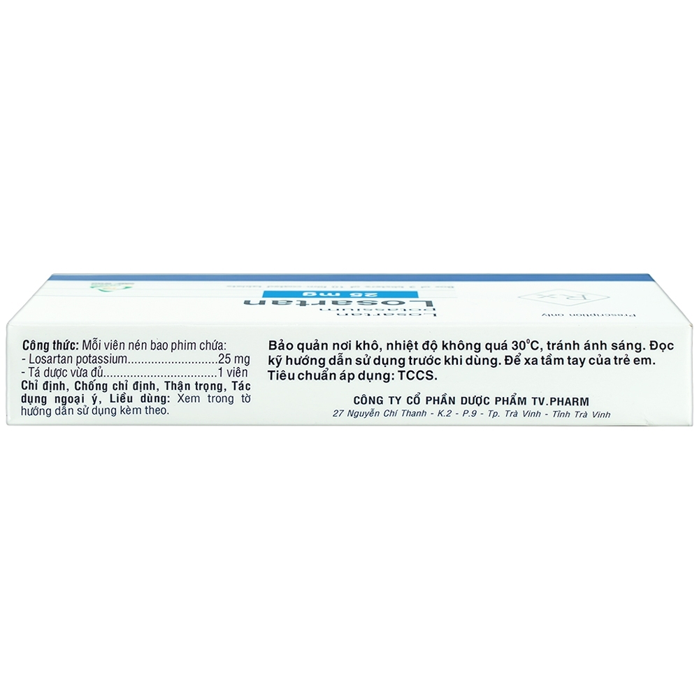 Hình ảnh Viên nén Losartan 25mg TV.Pharm điều trị tăng huyết áp (3 vỉ x 10 viên)