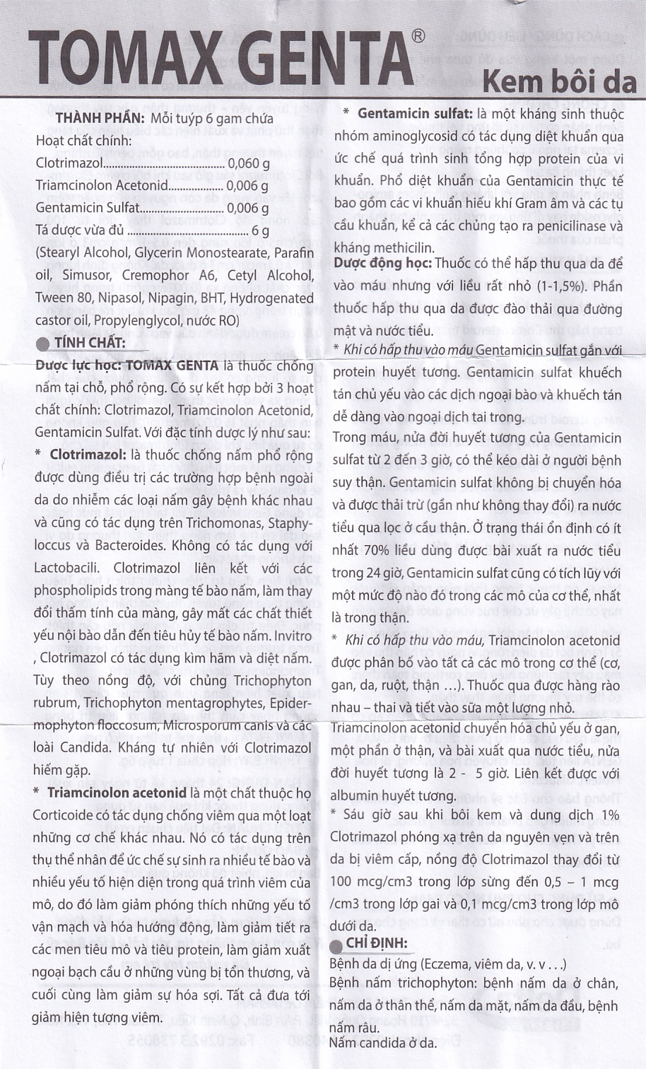 Hình ảnh Kem bôi da Tomax Genta Detapharm điều trị bệnh da dị ứng (6g)