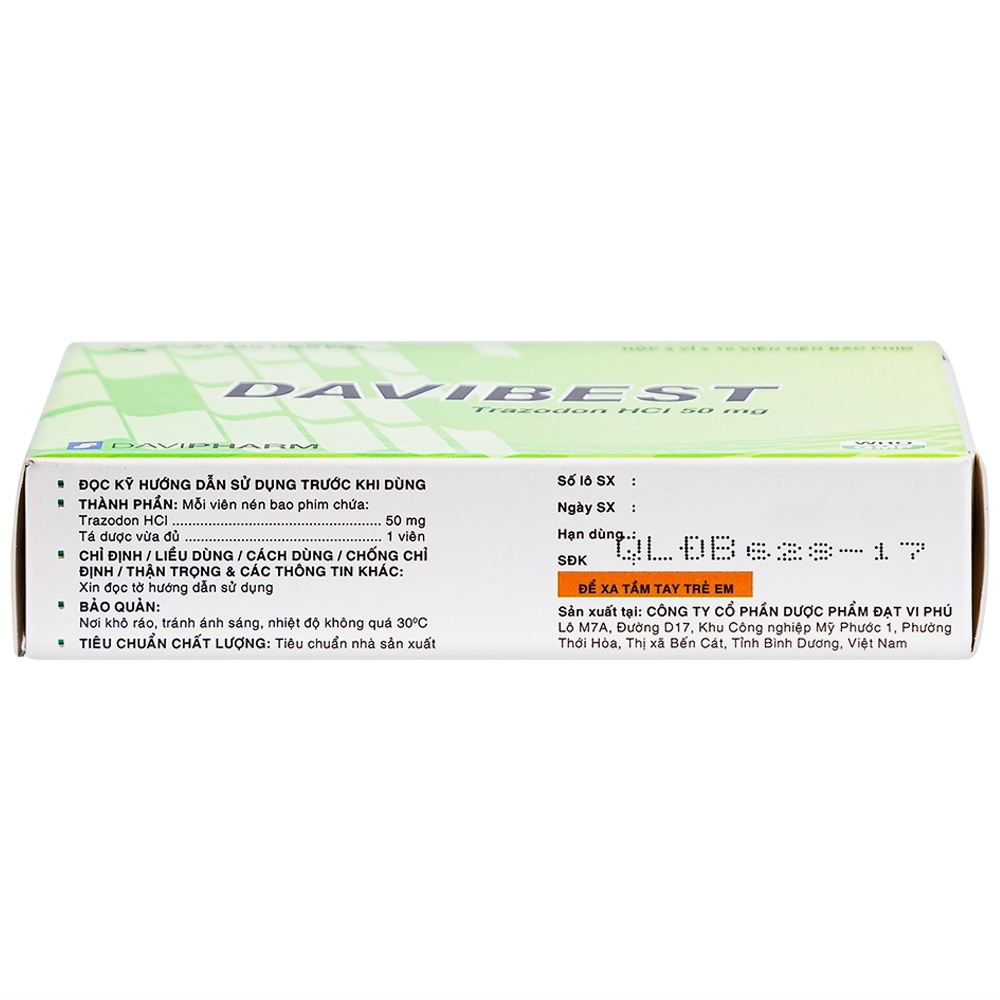 Hình ảnh Thuốc Davibest 50mg Davipharm làm giảm triệu chứng của tất cả các dạng trầm cảm (30 viên)