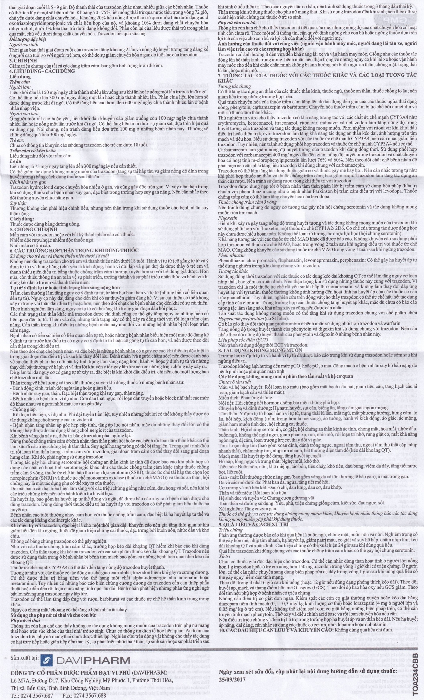 Hình ảnh Thuốc Davibest 50mg Davipharm làm giảm triệu chứng của tất cả các dạng trầm cảm (30 viên)