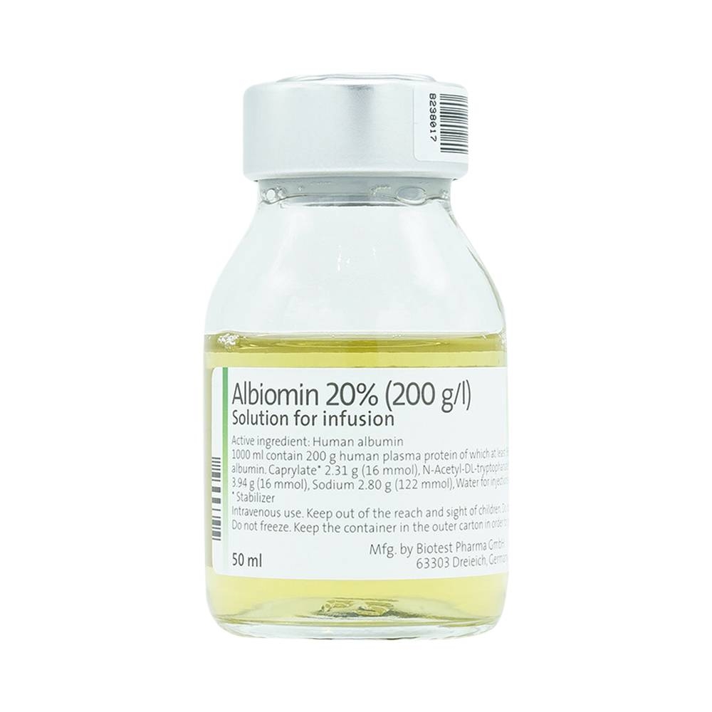 Hình ảnh Dịch truyền Albiomin 20% Biotest điều trị cấp cứu trường hợp choáng do giảm thể tích máu (50ml)