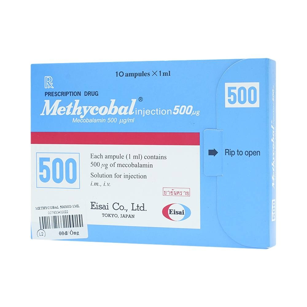 Hình ảnh Dung dịch tiêm Methycobal Injection 500µg Eisai điều trị bệnh lý thần kinh ngoại biên và thiếu máu (10 ống x 1ml)