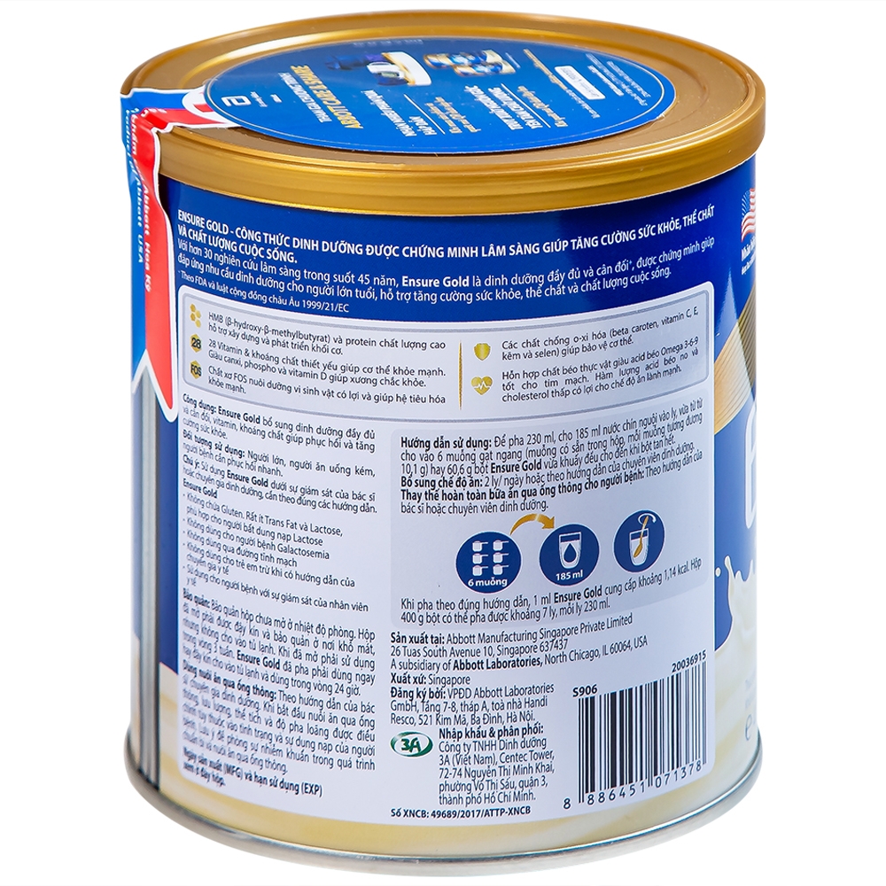 Hình ảnh Sữa bột Ensure Gold Abbott hương vani bổ sung dinh dưỡng, vitamin, khoáng chất cho cơ thể (400g) 