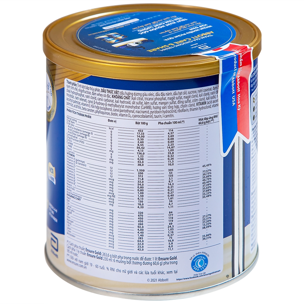 Hình ảnh Sữa bột Ensure Gold Abbott hương vani bổ sung dinh dưỡng, vitamin, khoáng chất cho cơ thể (400g) 