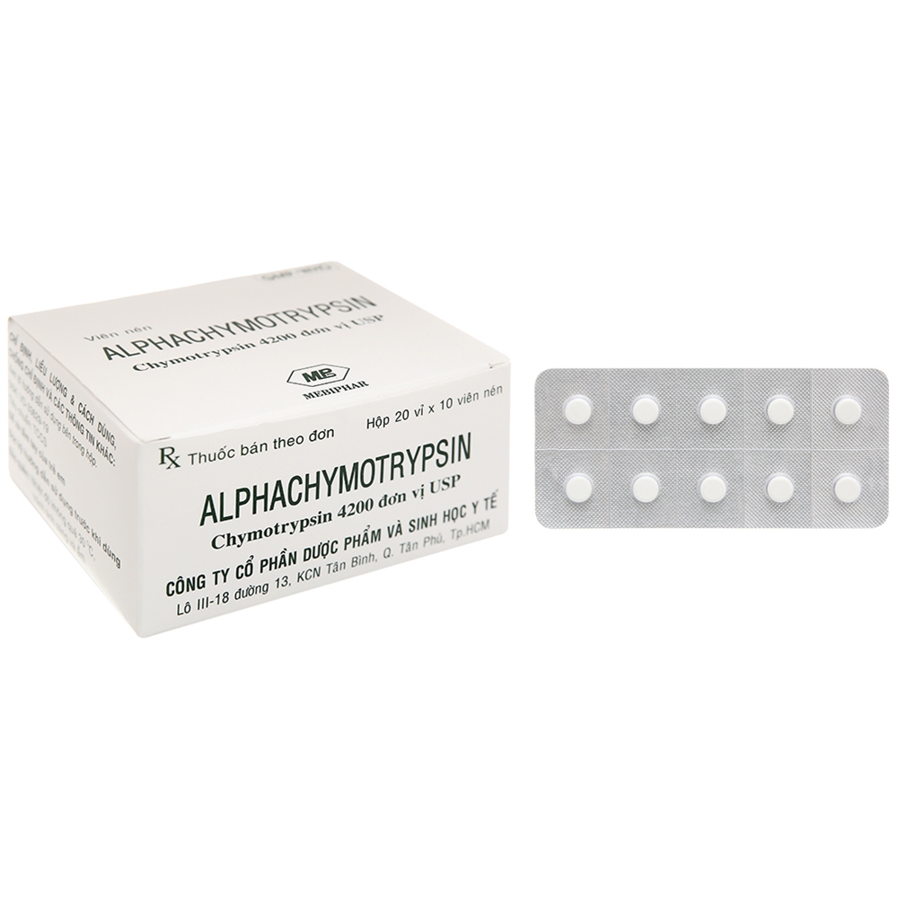 Hình ảnh Thuốc Alphachymotrypsin 4200 Mebiphar điều trị viêm và phù nề chấn thương, sau phẩu thuật (20 vỉ x 10 viên)