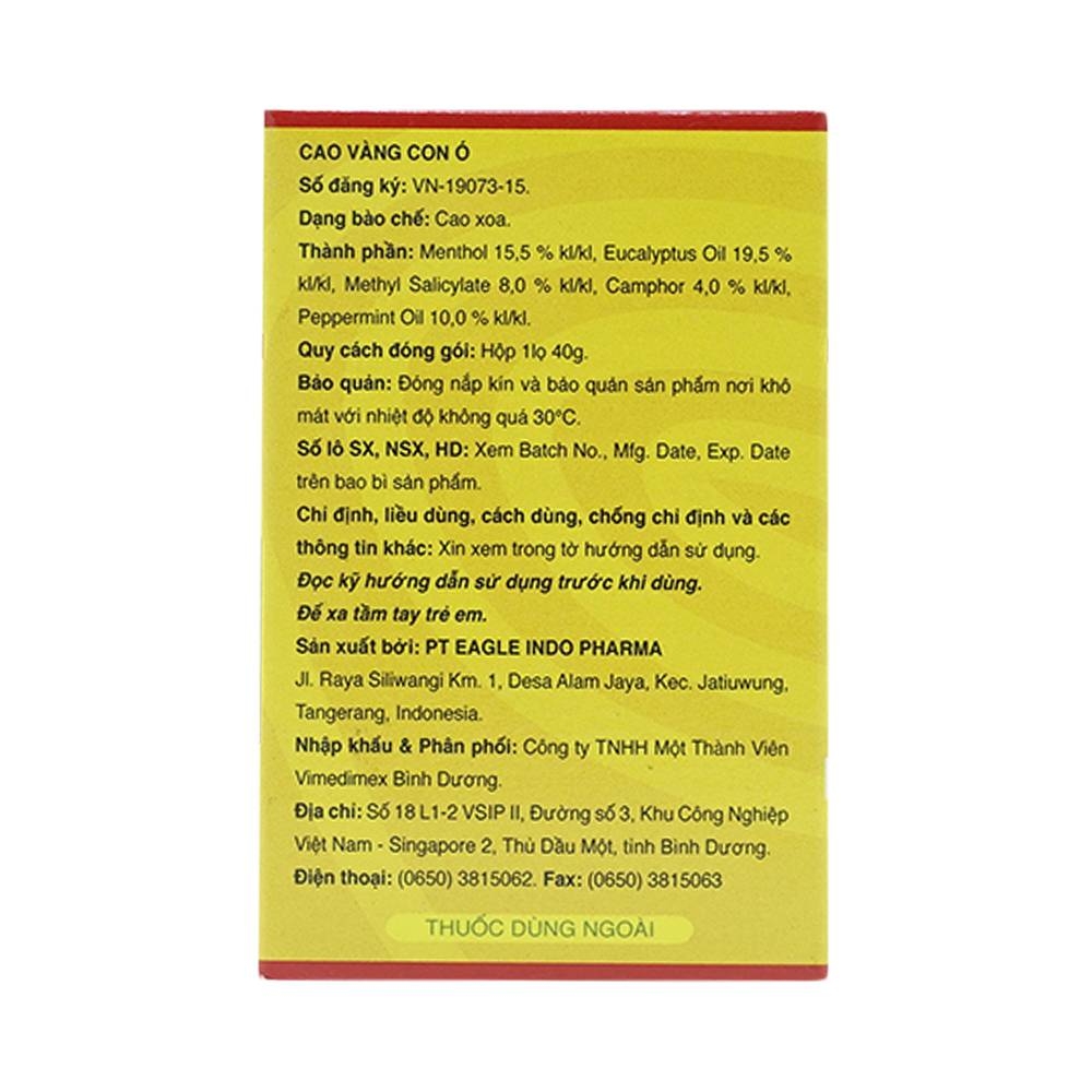 Hình ảnh Cao vàng Con Ó Eagle Brand Yellow Balm Borden giảm đau đầu, choáng váng, chóng mặt (12 hộp x 40g)