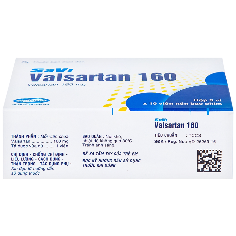 Hình ảnh Thuốc Savi Valsartan 160 điều trị tăng huyết áp, nhồi máu cơ tim (3 vỉ x 10 viên)