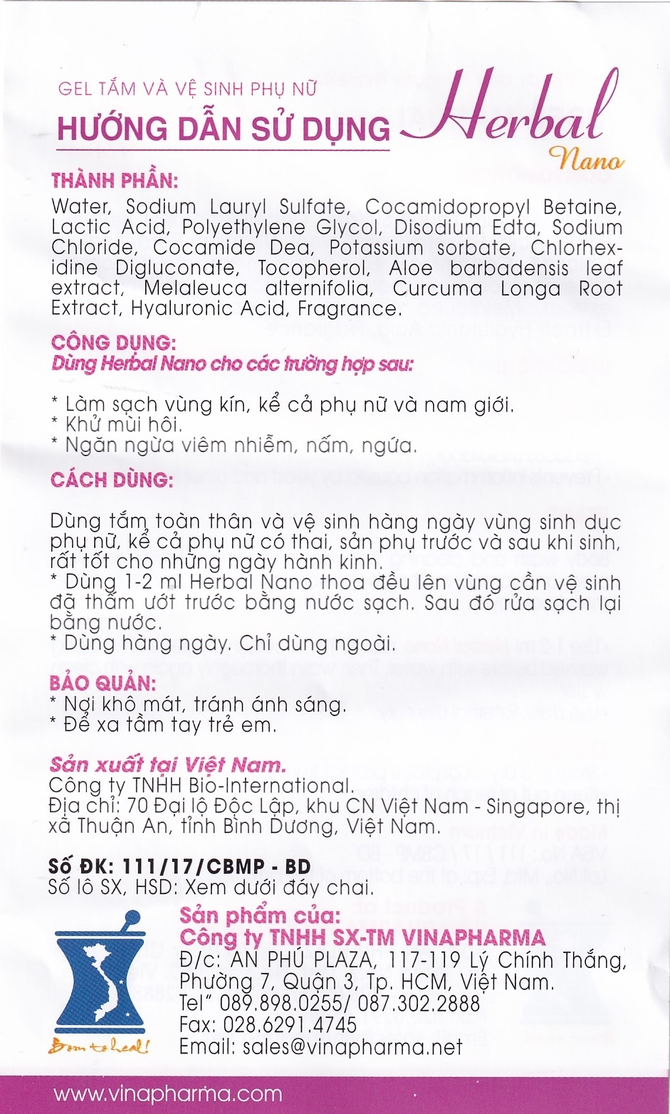 Hình ảnh Gel tắm và vệ sinh phụ nữ Herbal Nano Vinapharma giúp làm sạch, kháng viêm (105ml)