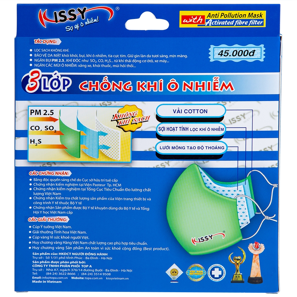 Hình ảnh Khẩu trang sợi hoạt tính Kissy size L 3 lớp giúp lọc sạch không khí, ngăn bụi, khí ô nhiễm