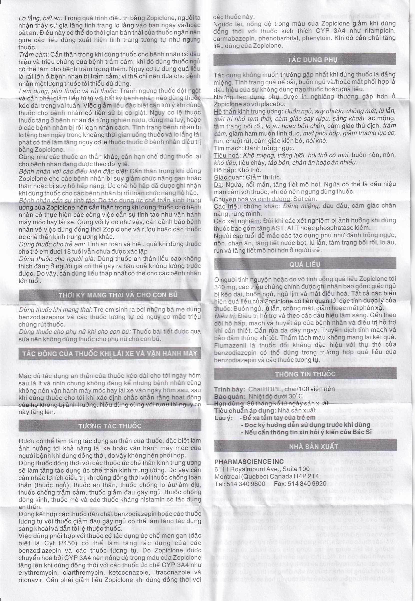 Hình ảnh Viên nén Phamzopic 7.5mg Pharmascience điều trị rối loạn giấc ngủ (100 viên)