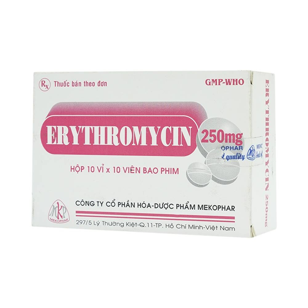 Hình ảnh Thuốc Erythromycin 250mg Mekophar điều trị nhiễm khuẩn (10 vỉ x 10 viên)