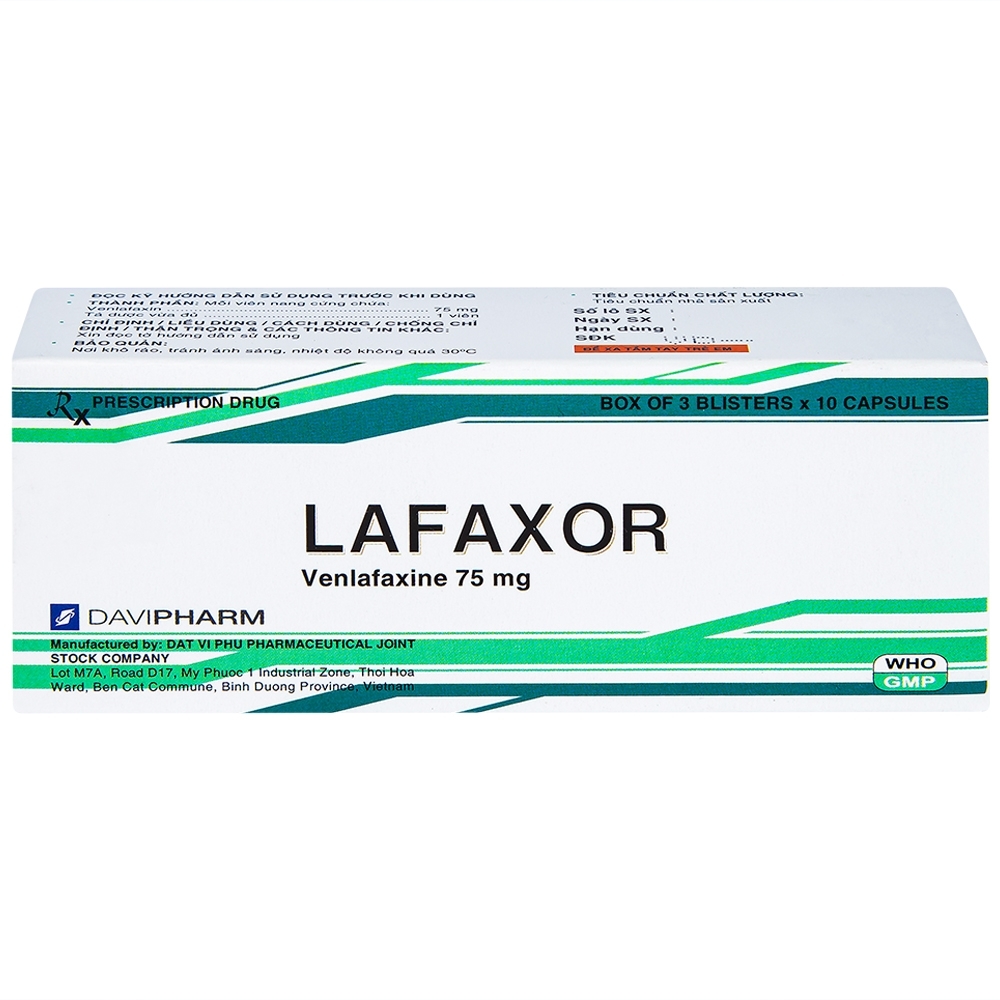 Hình ảnh Viên nang cứng Lafaxor 75mg DaviPharm chống trầm cảm, lo âu (3 vỉ x 10 viên)
