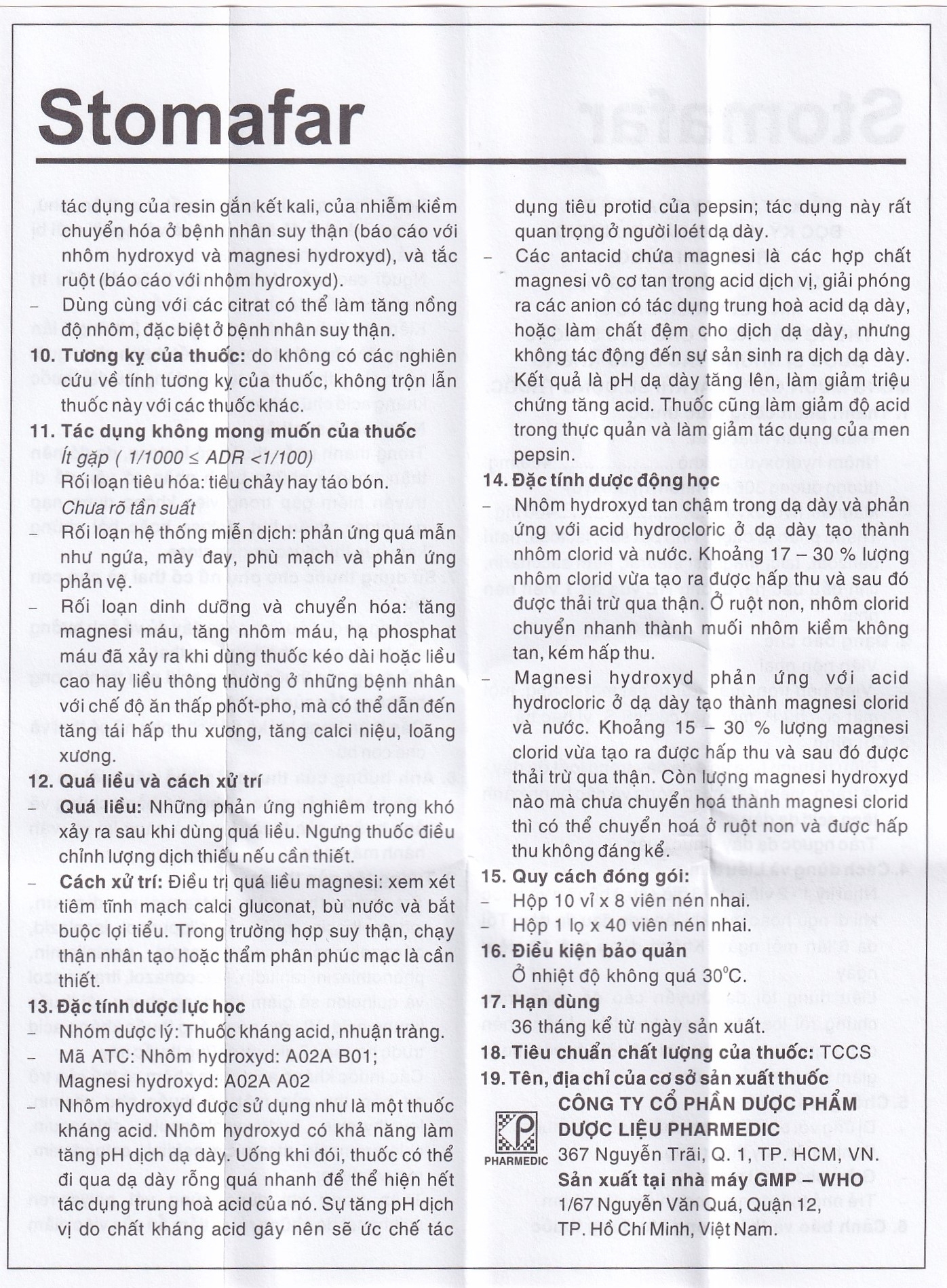 Hình ảnh Viên nhai Stomafar Pharmedic điều trị trung hòa acid dạ dày (40 viên)