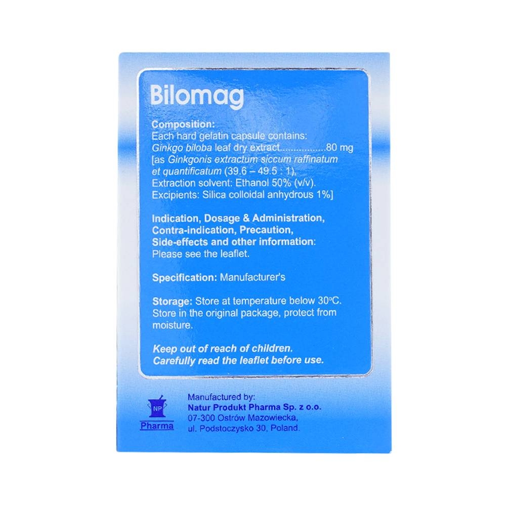 Hình ảnh Thuốc Bilomag 80mg Natur Produkt Pharma điều trị suy tuần hoàn não, giảm chú ý tập trung (6 vỉ x 10 viên)