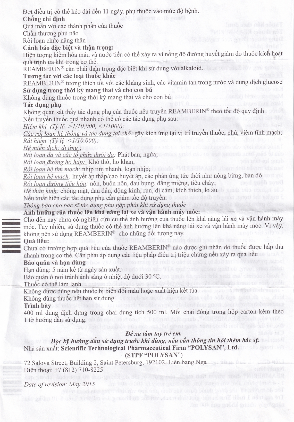 Hình ảnh Dung dịch truyền Reamberin Polysan giảm oxy huyết và giải độc (400ml)