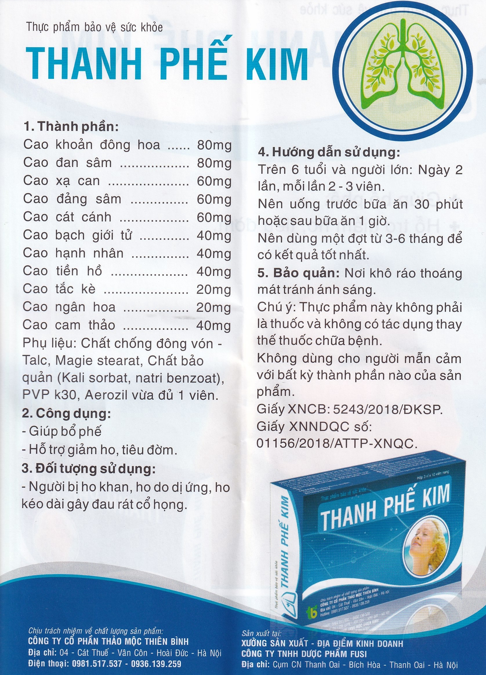 Hình ảnh Viên uống Thanh Phế Kim Thiên Bình giúp bổ phế, hỗ trợ giảm ho, tiêu đờm (3 vỉ x 10 viên)