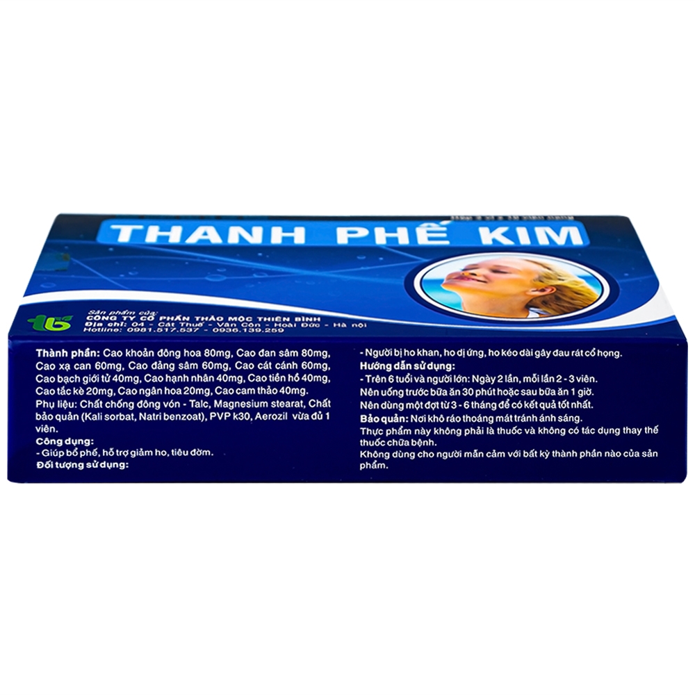 Hình ảnh Viên uống Thanh Phế Kim Thiên Bình giúp bổ phế, hỗ trợ giảm ho, tiêu đờm (3 vỉ x 10 viên)
