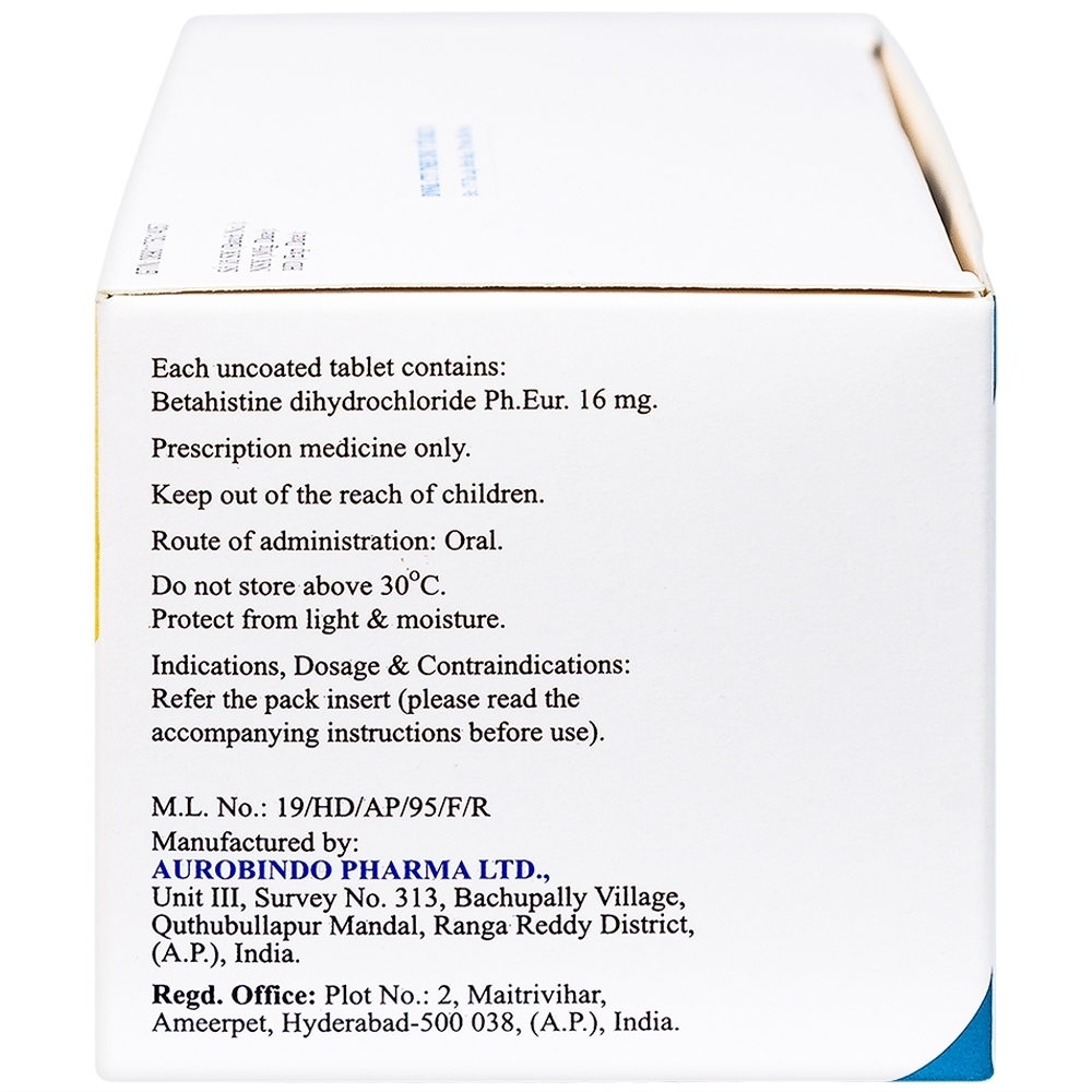 Hình ảnh Thuốc Be-Stedy 16mg Aurobindo điều trị chứng chóng mặt, ù tai (10 vỉ x 10 viên)