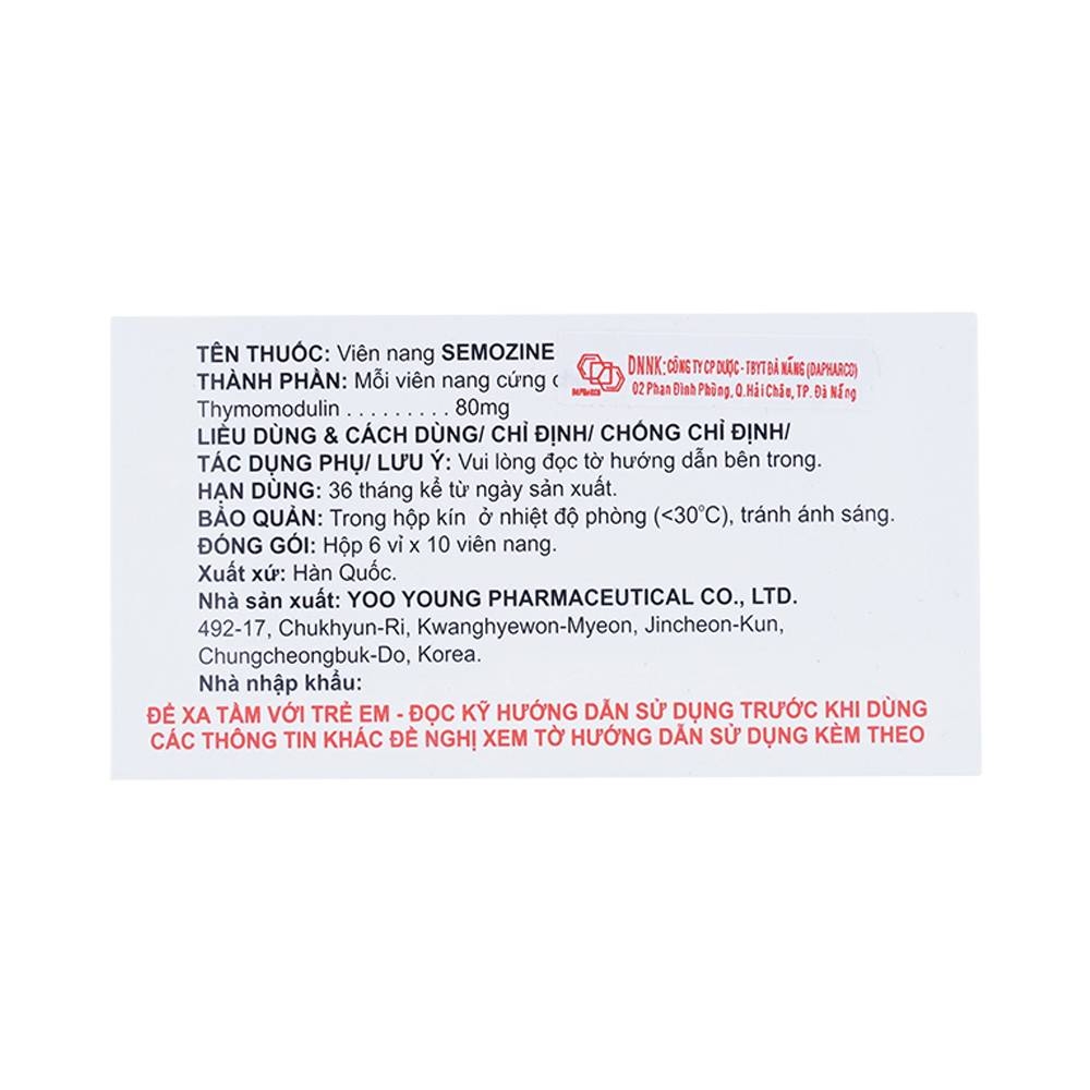 Hình ảnh Thuốc Semozine Capsule 80mg YooYuong hỗ trợ dự phòng tái phát nhiễm khuẩn hô hấp (6 vỉ x 10 viên)