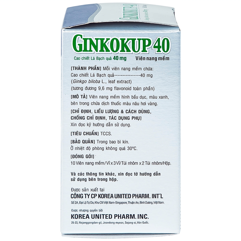 Hình ảnh Thuốc Ginkokup 40 Korea United điều trị bệnh sa sút trí tuệ, bệnh Alzheimer, rối loạn mạch máu não (6 vỉ x 10 viên)