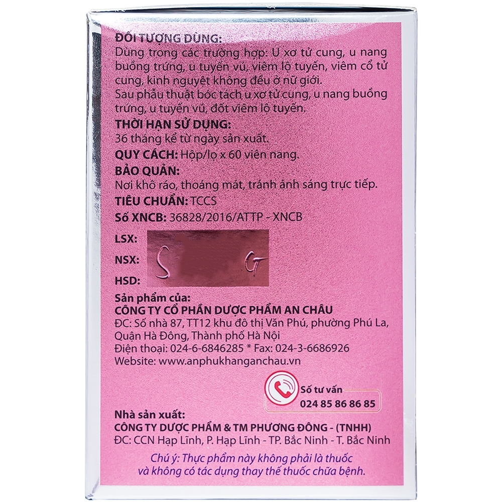 Hình ảnh Viên uống An Phụ Khang An Châu giảm các triệu chứng u nang buồng trứng, u xơ tử cung (60 viên)