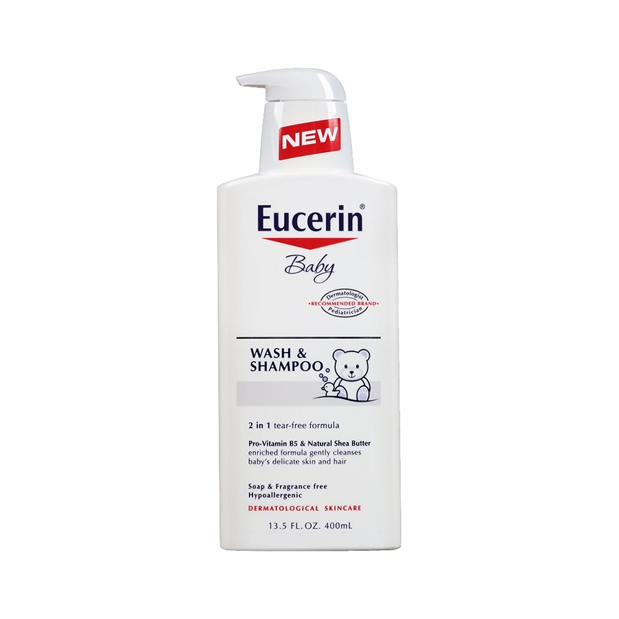 Hình ảnh Sữa tắm gội Eucerin Baby Wash & Shampoo làm sạch dịu nhẹ mái tóc và làn da của bé (400ml)