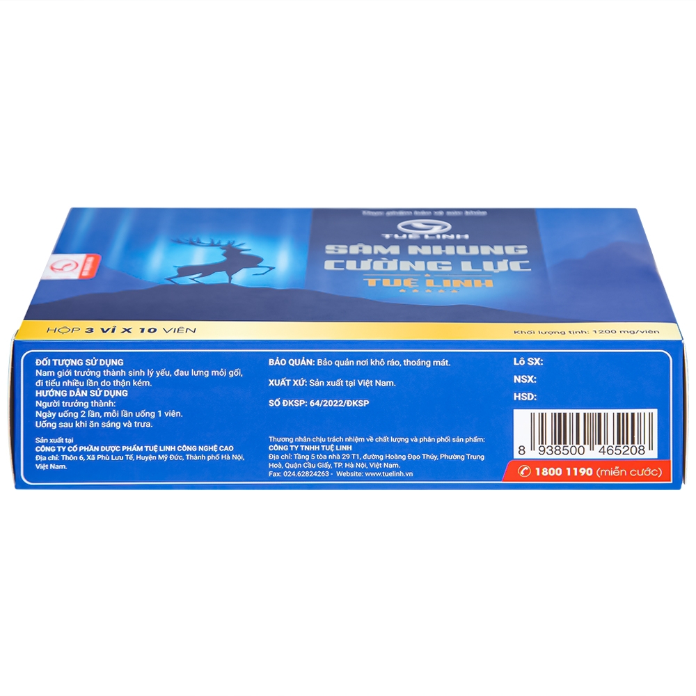 Hình ảnh Viên nén Sâm Nhung Cường Lực Tuệ Linh giúp bổ thận tráng dương, bổ khí huyết (3 vỉ x 10 viên)