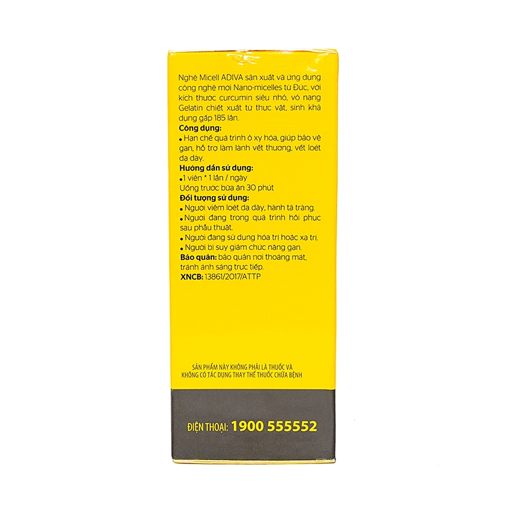 Hình ảnh Viên uống Nghệ Micell Adiva hỗ trợ điều trị viêm loét dạ dày, giúp giảm tổn thương niêm mạc dạ dày (30 viên)