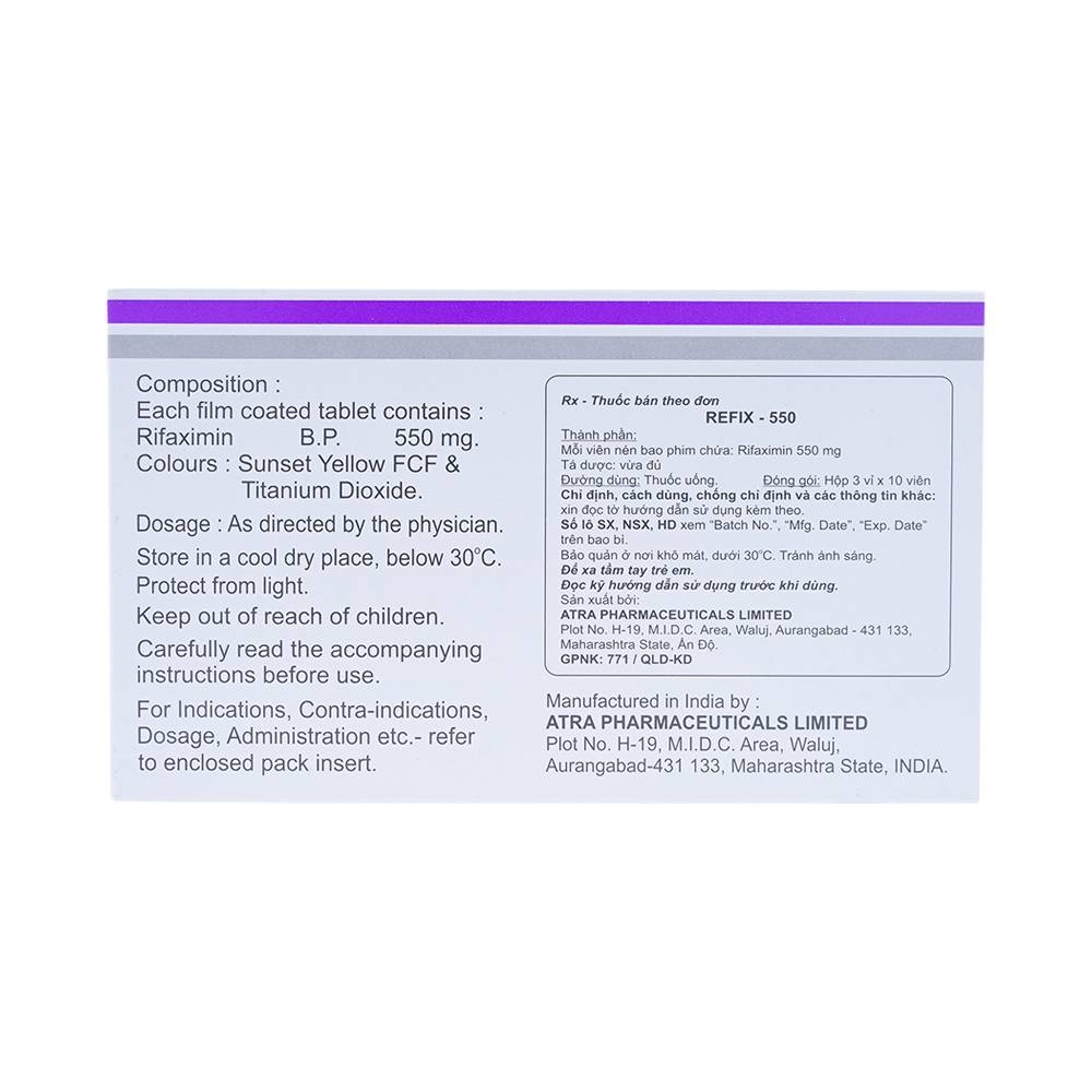 Hình ảnh Thuốc Refix - 550 Atra điều trị chứng ruột kích thích với tiêu chảy (3 vỉ x 10 viên)