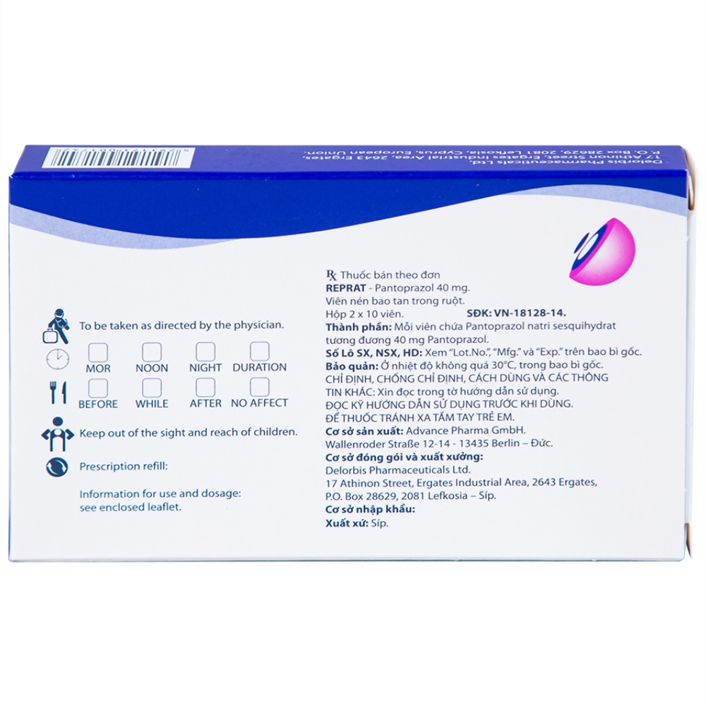 Hình ảnh Thuốc Reprat 40mg Delorbis điều trị trào ngược dạ dày, thực quản (2 vỉ x 10 viên)