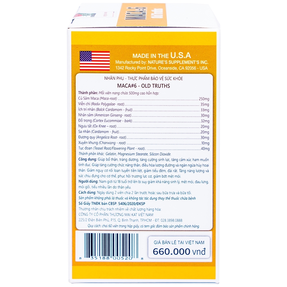 Hình ảnh Viên uống Maca #6 Old Truths giúp tăng cường chức năng thận, tăng năng lượng (60 viên)
