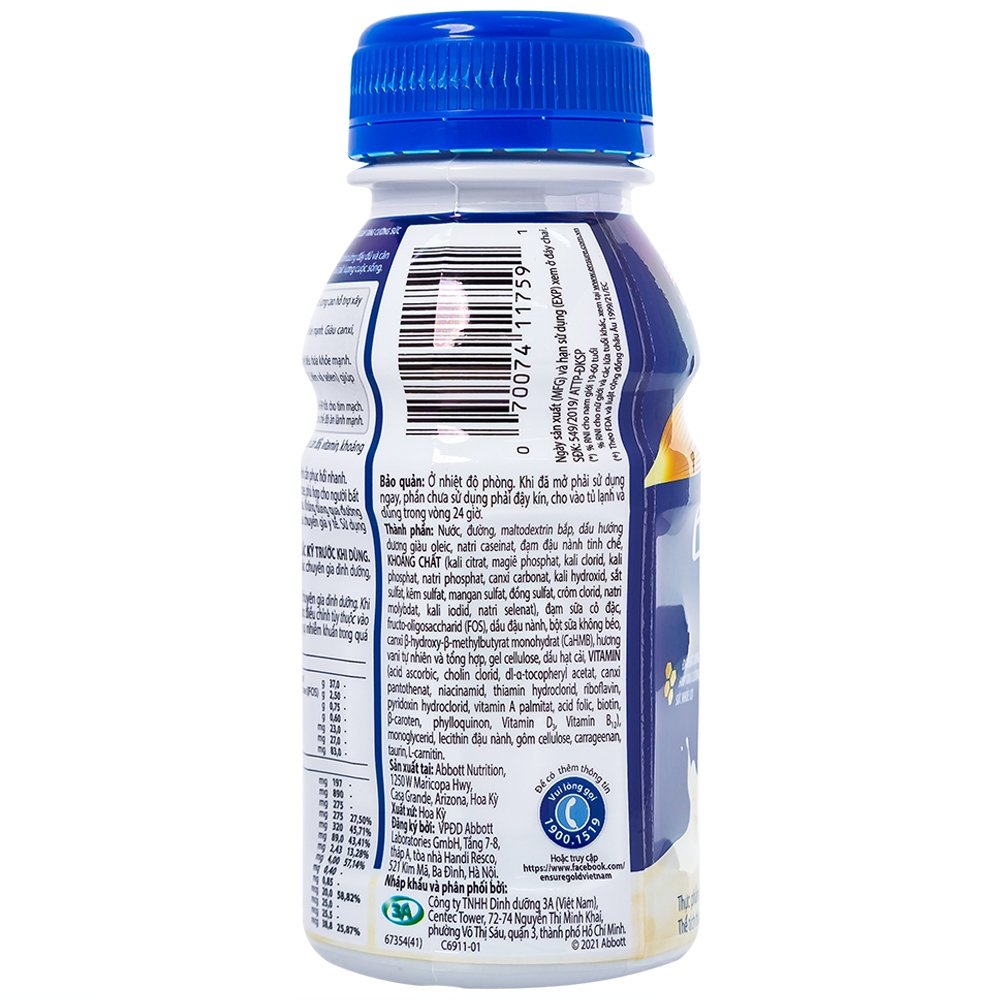 Hình ảnh Sữa Ensure Gold Vigor Abbott hương vani bổ sung dinh dưỡng, vitamin, khoáng chất cho cơ thể (237ml)