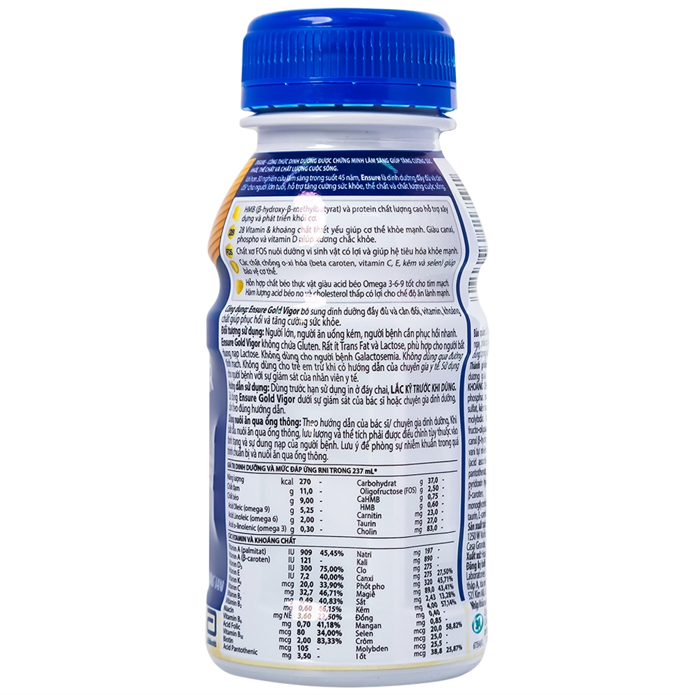 Hình ảnh Sữa Ensure Gold Vigor Abbott hương vani bổ sung dinh dưỡng, vitamin, khoáng chất cho cơ thể (237ml)