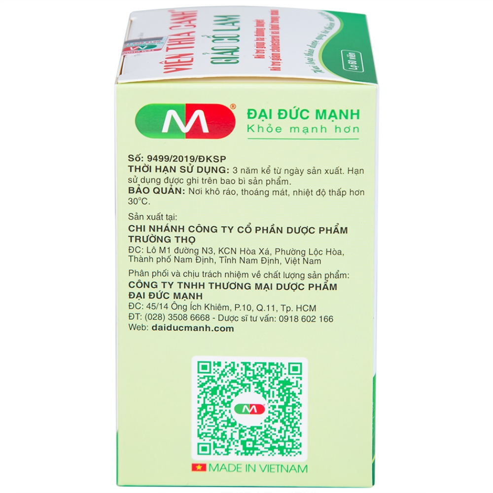 Hình ảnh Viên thìa canh Giảo Cổ Lam Đại Đức Mạnh giúp hạ đường huyết, giảm cholesterol và lipid trong máu cao (60 viên)