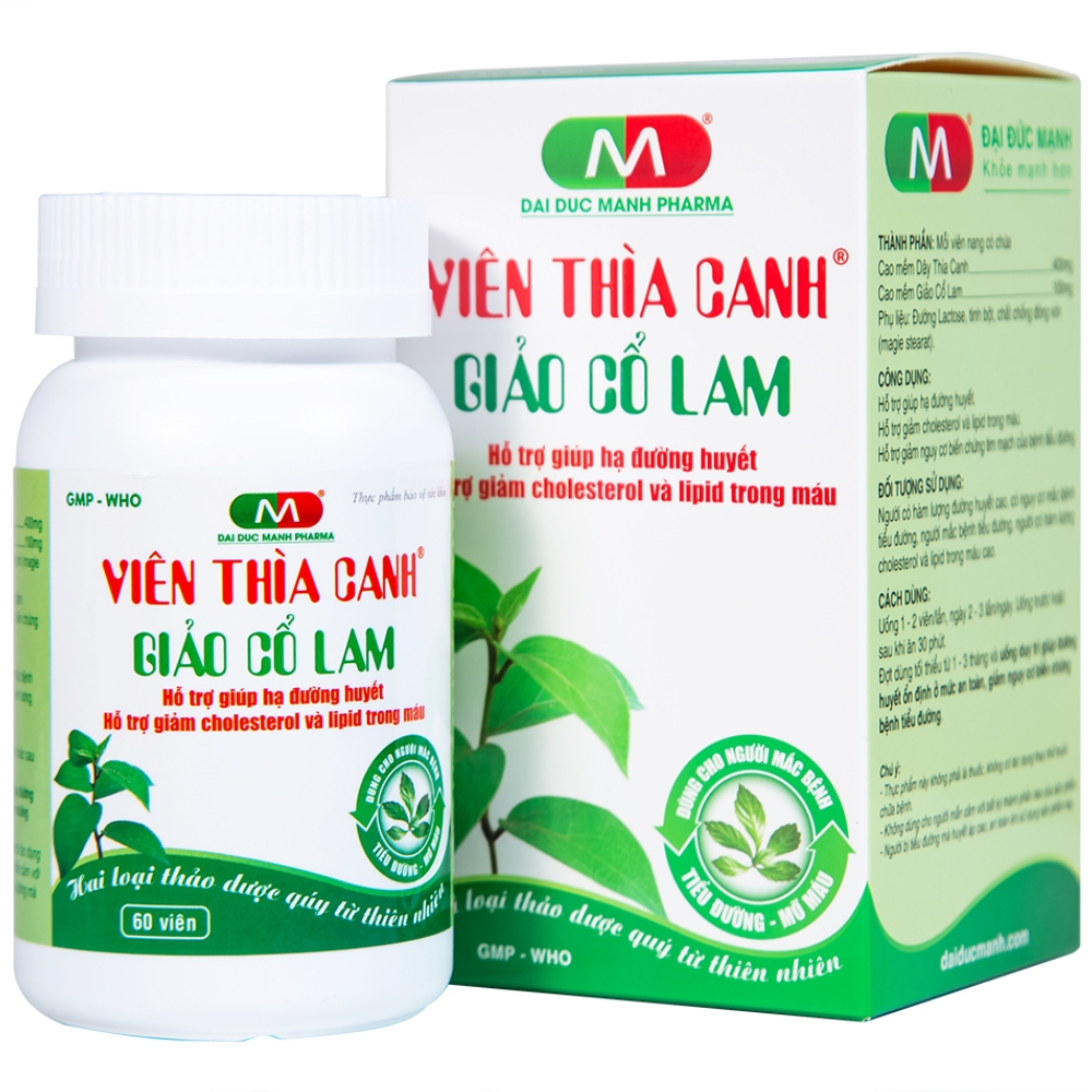 Hình ảnh Viên thìa canh Giảo Cổ Lam Đại Đức Mạnh giúp hạ đường huyết, giảm cholesterol và lipid trong máu cao (60 viên)