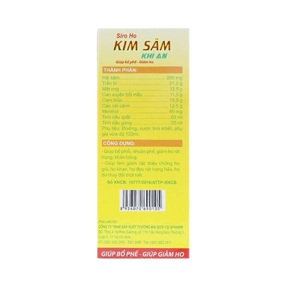 Hình ảnh Siro Ho Kim Sâm Khí An Medistar giúp bổ phối, giảm rát họng (120ml)