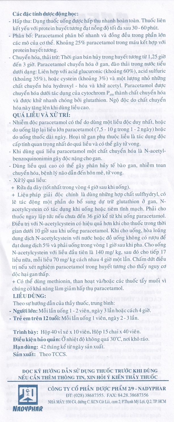 Hình ảnh Thuốc Acemol 325mg Nadyphar hạ sốt và giảm đau (40 vỉ x 10 viên)